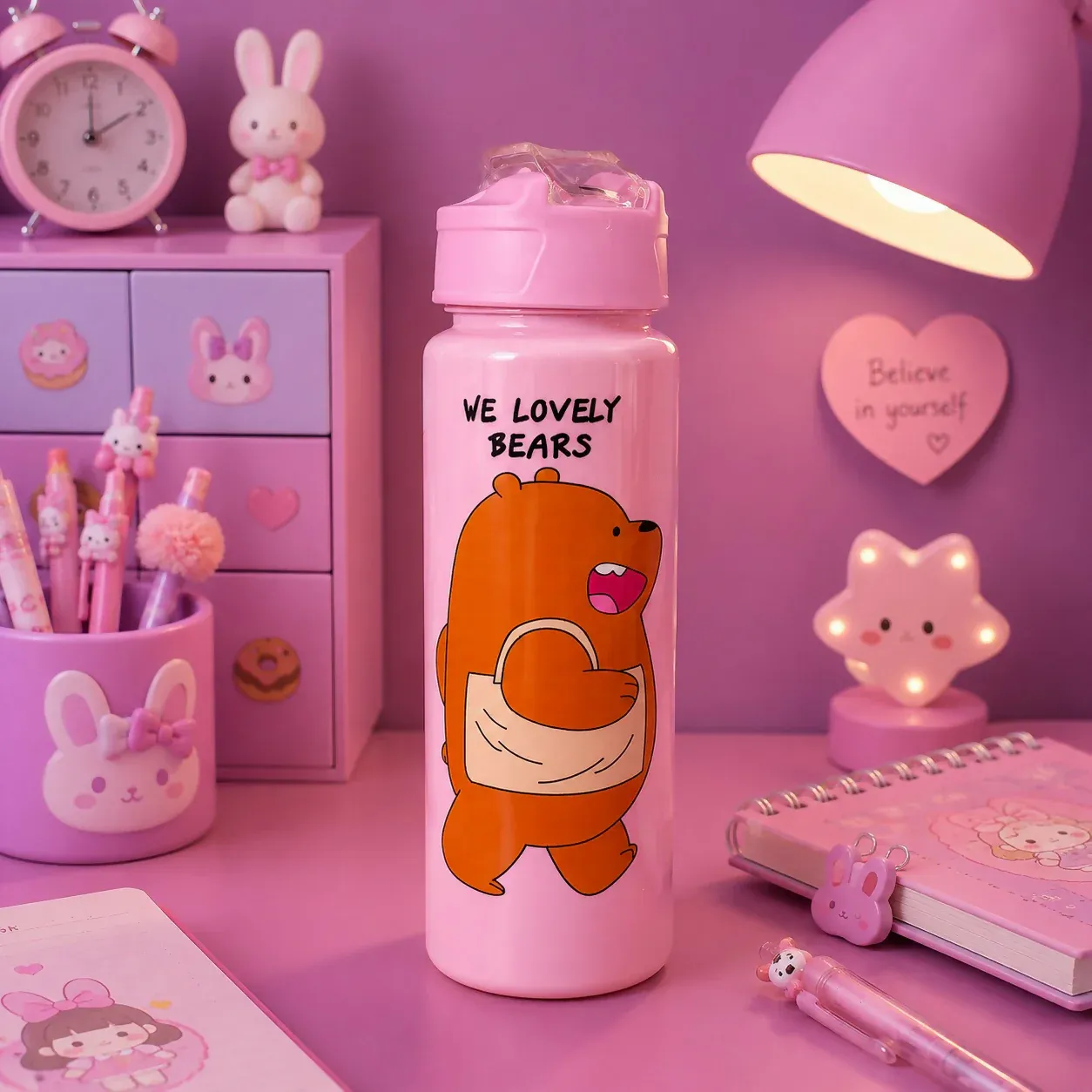 Premium Kids Water Bottle – Fun Bear Design with Straw & Leakproof Lid - Buy Online at Alikart