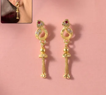 Gold-Plated Traditional Casting Chain Drop Earrings with Ruby and AD Stones