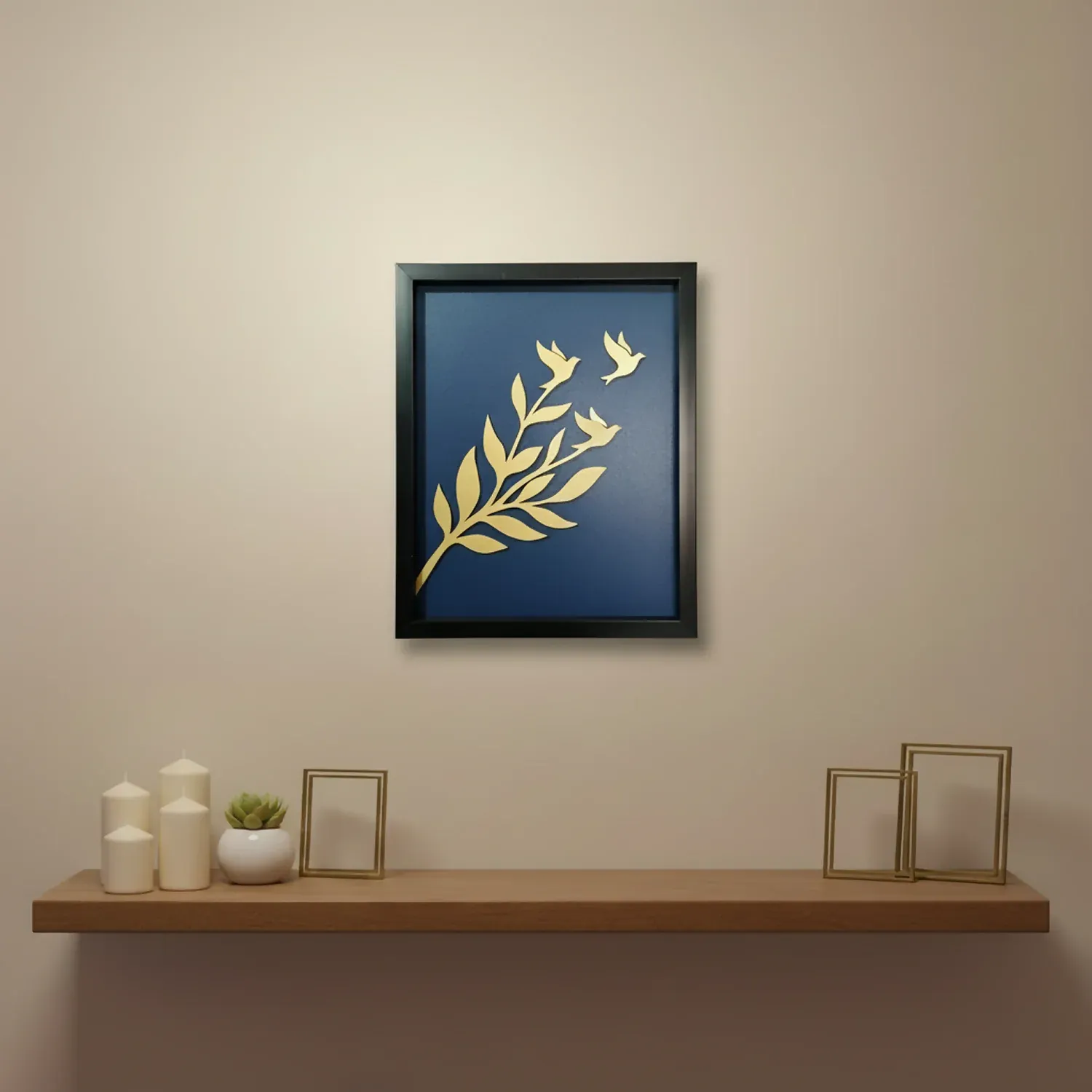 Premium Luxury 3D Leaf & Birds Wall Art Frame | Modern Minimalist Wooden Wall Decor - Buy Online at Alikart