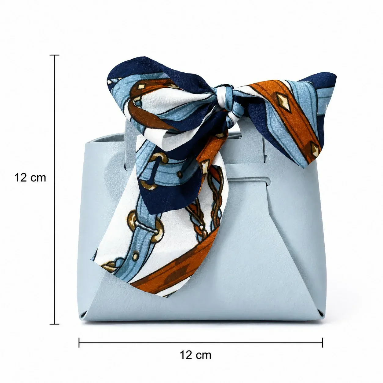 Mini Sky Blue Handbag Organizer with Printed Bow Scarf - Detailed Feature View 4