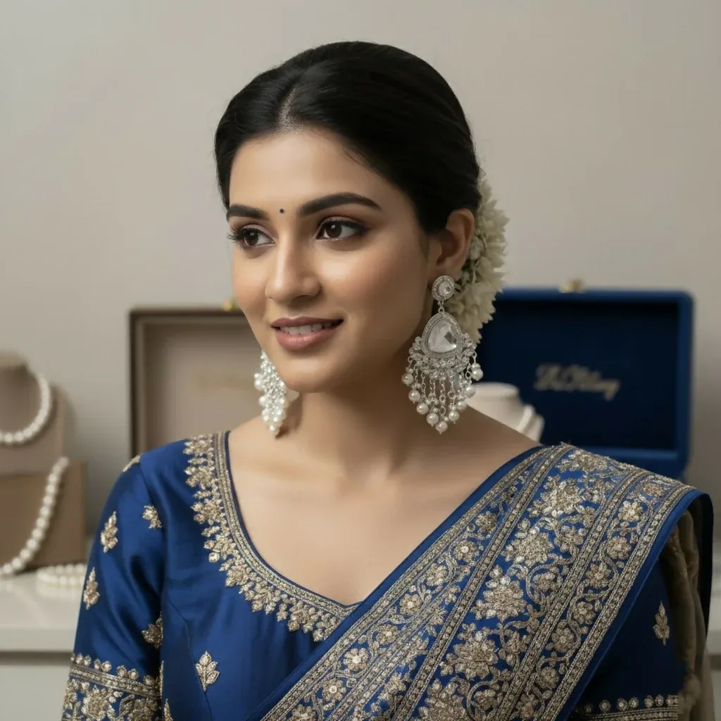 Heritage Pearl & Kundan Statement Earrings – Handcrafted Traditional Bridal Jhumkas - Detailed Feature View 1