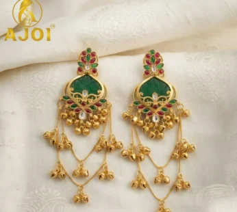 Royal Green Ruby Chandbali Earrings for Bridal & Festive Wear