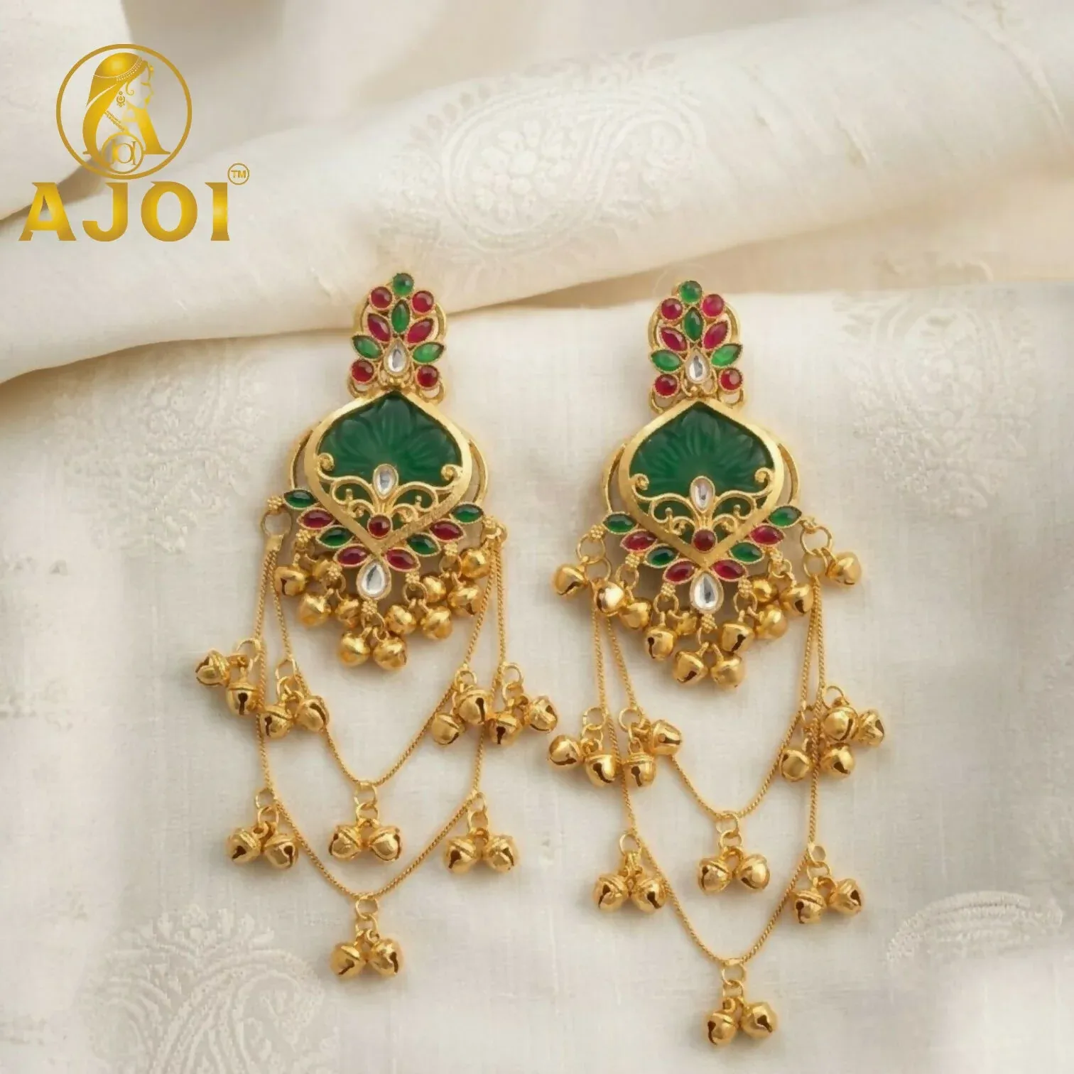 Premium Royal Green Ruby Chandbali Earrings for Bridal & Festive Wear - Buy Online at Alikart