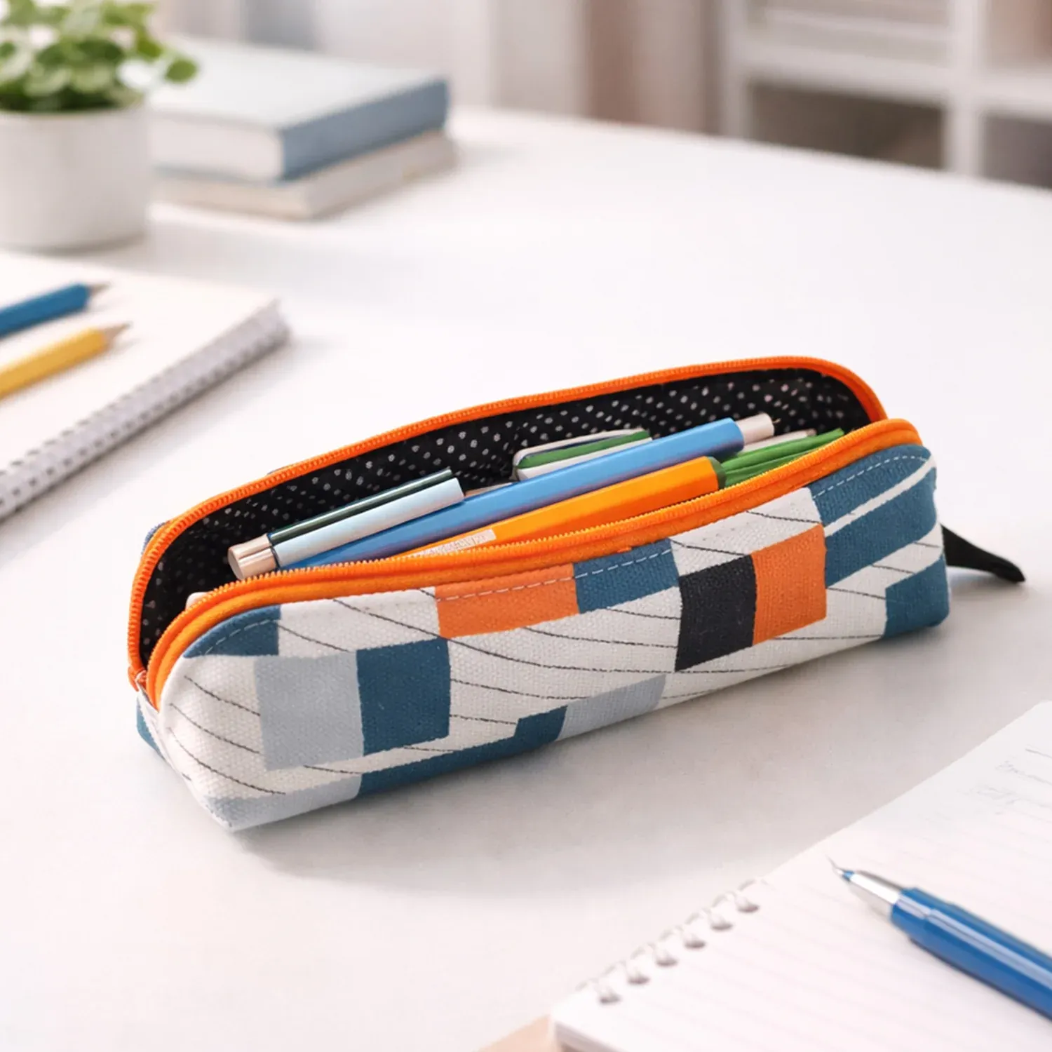 Premium Designer Fabric Zipper Pencil Pouch - Compact Stationery Organizer - Buy Online at Alikart