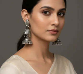 Oxidised Silver Peacock Jhumka Earrings with Parrot Motif