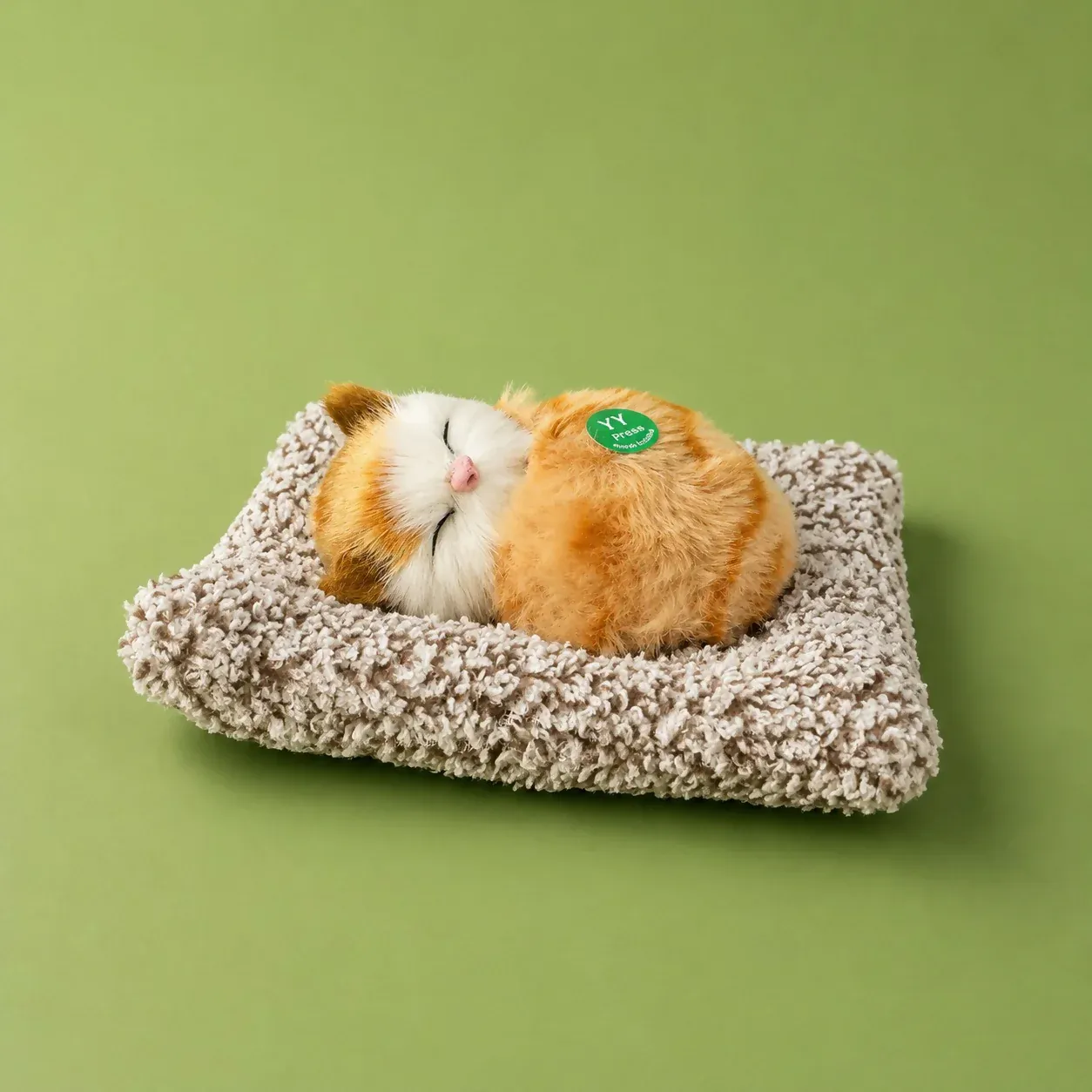 Sleeping Orange Cat Plush Toy with Cushion for Dashboard Decor - Detailed Feature View 2