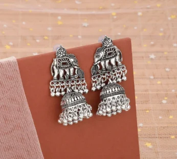 Traditional Silver Look Elephant Jhumka Earrings