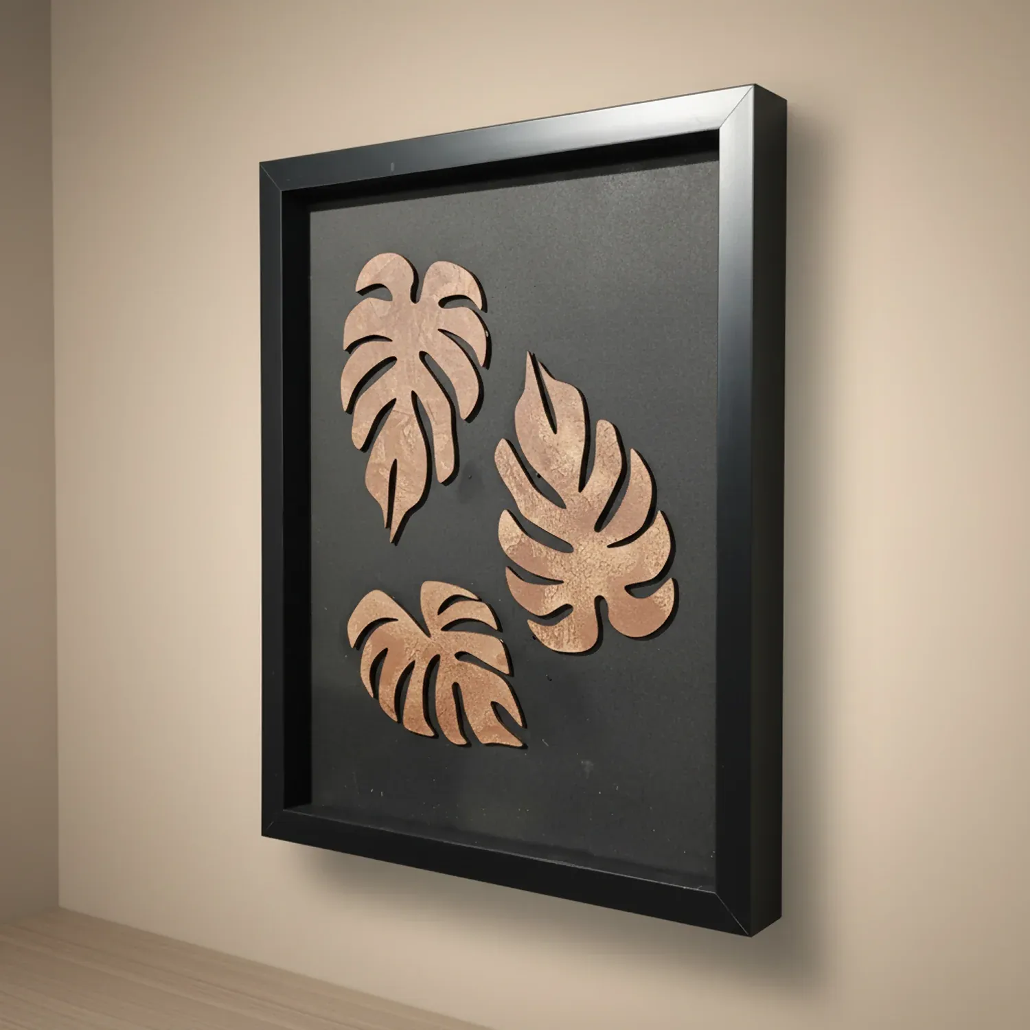 Luxury 3D Monstera Leaf Wall Art Frame | Modern Tropical Wooden Wall Decor - Detailed Feature View 2
