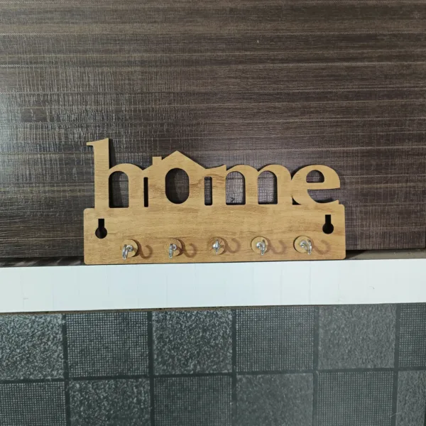 Wooden Key Holder for Wall – Handcrafted MDF Organizer with 5 Hooks