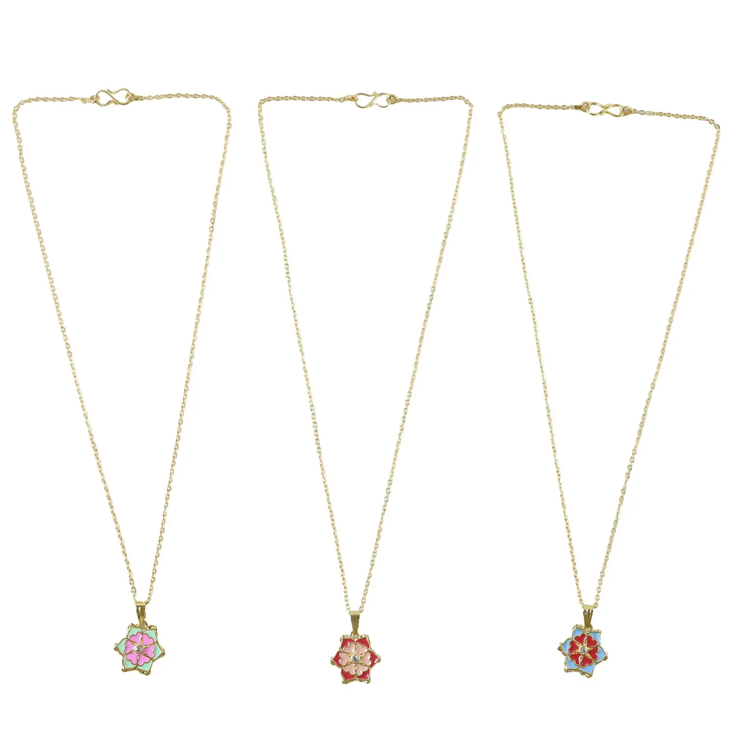 Elegant Floral Gold Pendant Necklaces with Colorful Enamel Design Combo set - Detailed Feature View 3
