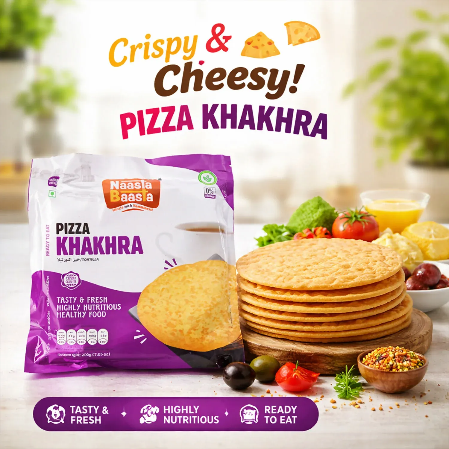 Premium Naasta Baasta Pizza Khakhra Crispy & Cheesy Whole Wheat Ready to Eat Snack (200gm) - Buy Online at Alikart