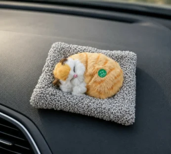 Orange Sleeping Cat Plush Car Dashboard Toy with Soft Cushion Bed