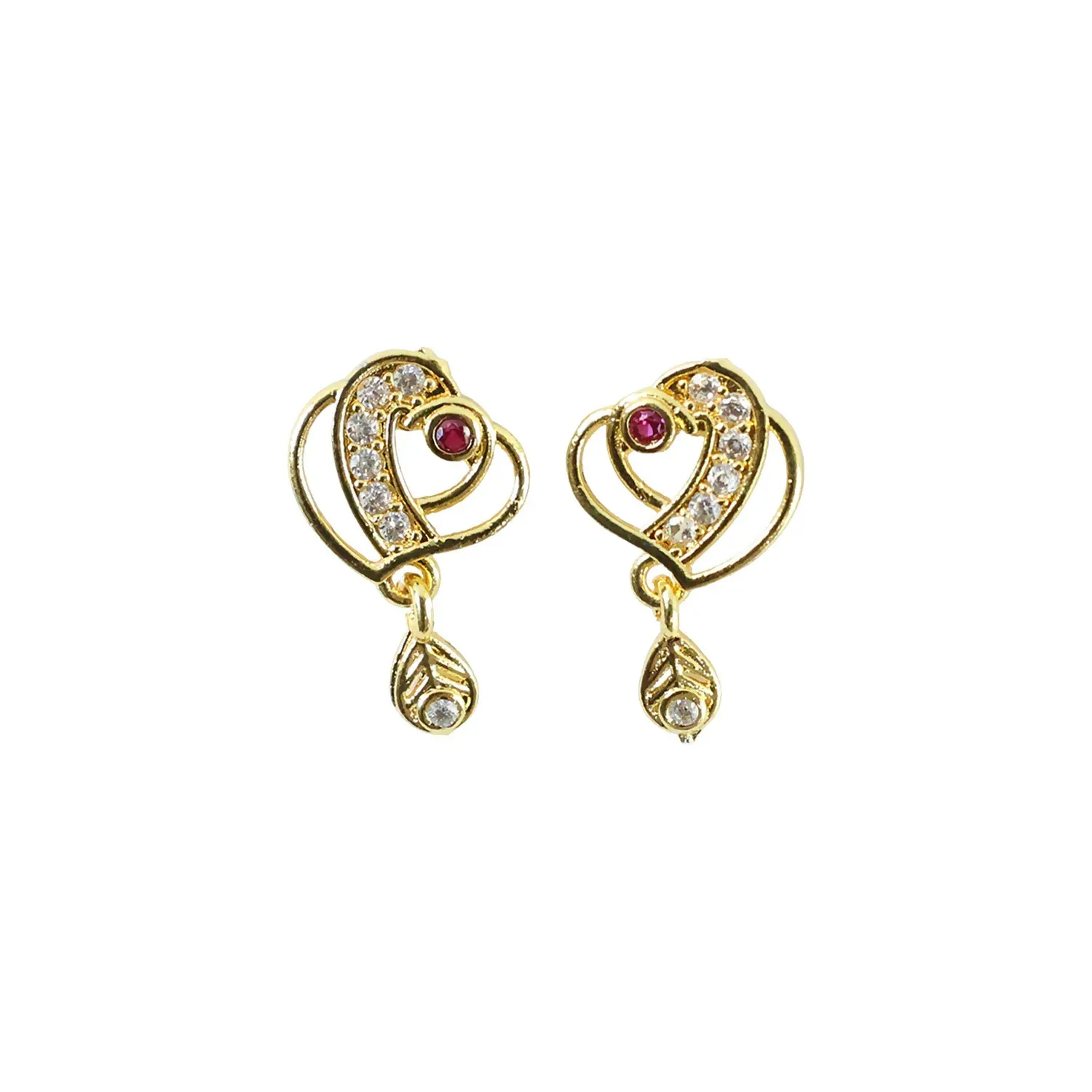 Trendy Geometric Gold Earrings with Sparkling Stones & Drop Charm - Detailed Feature View 4
