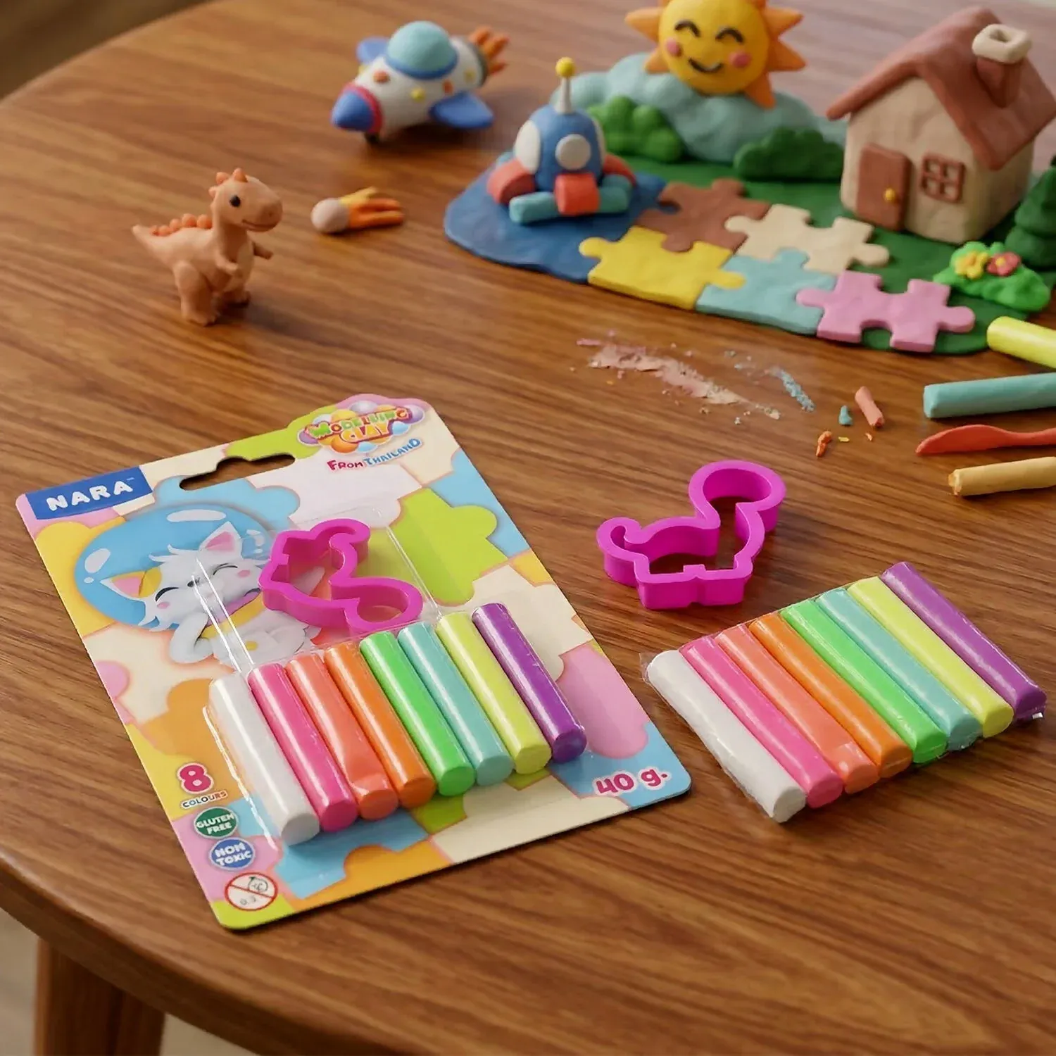 Nara 8-Color Modelling Clay Set with Cutter – 40g Creative Play Dough Kit - Detailed Feature View 1