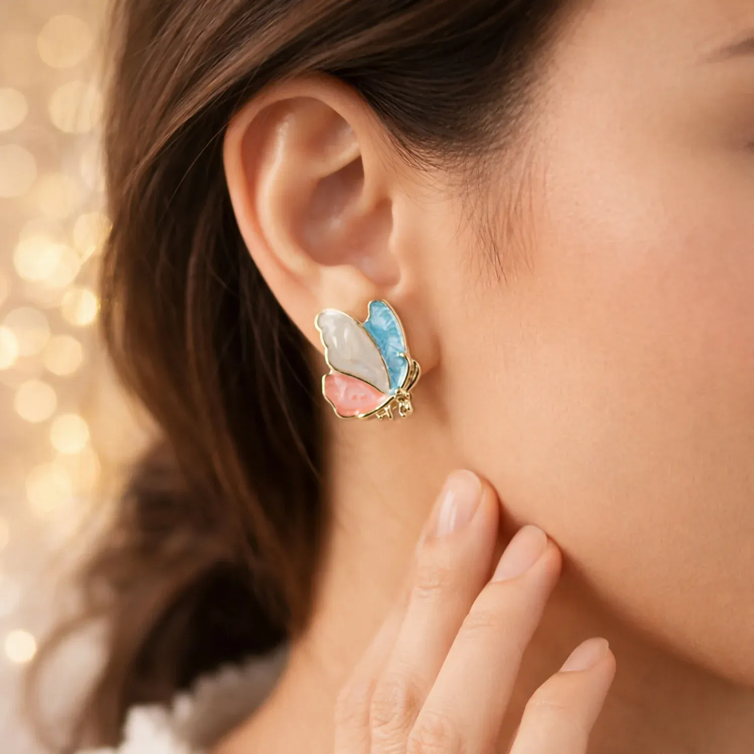 Elegant Butterfly Enamel Stud Earrings for Women and Girls - Detailed Feature View 3