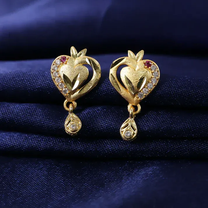 Premium Heart Shaped Gold Finish Earrings With Crystal Border And Delicate Hanging Drop - Buy Online at Alikart