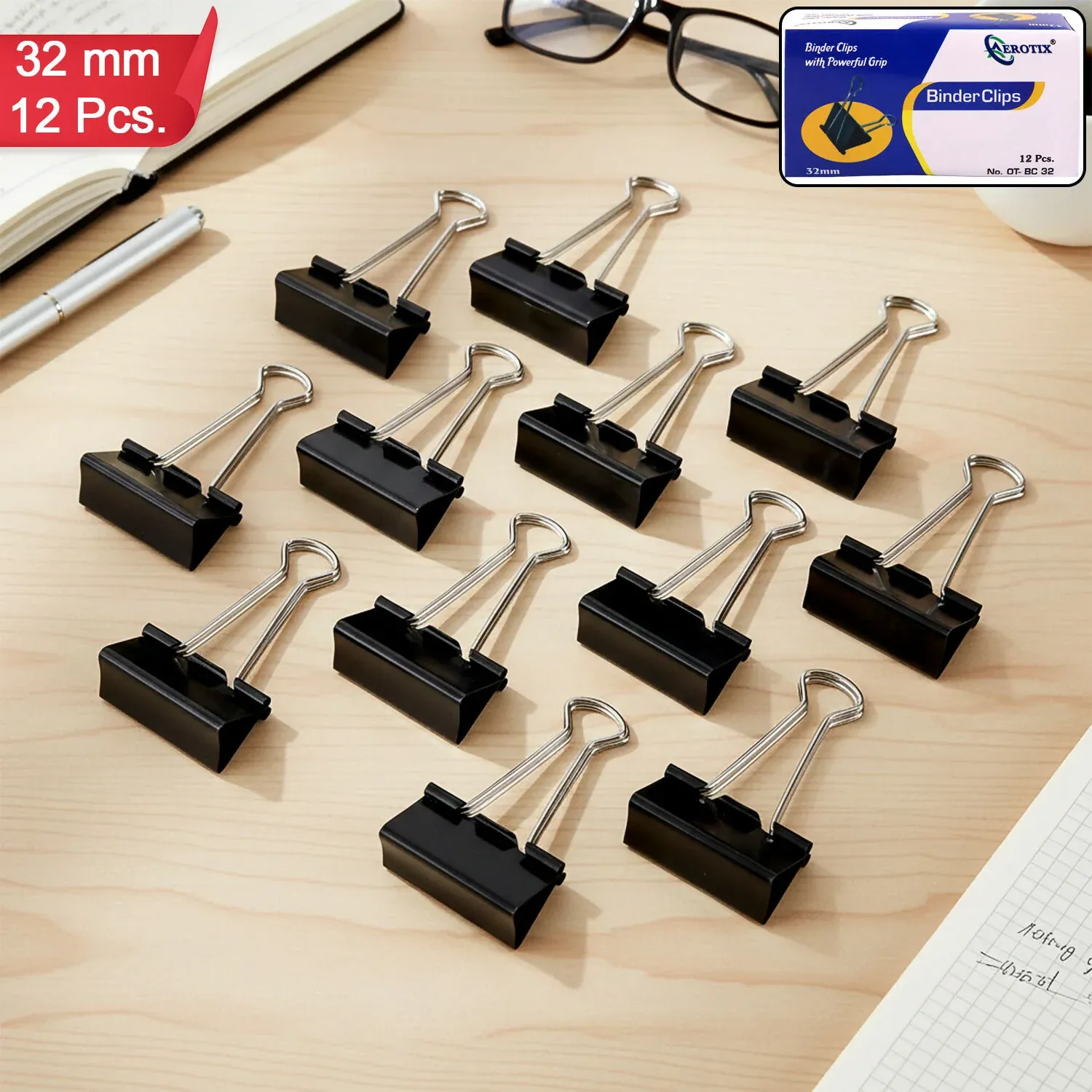 Premium Heavy Duty Binder Clips 32mm, 12 Pieces with Strong Grip - Buy Online at Alikart