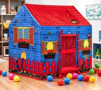 Blue & Red Foldable Kids Play Tent House with Printed Cottage Design for Indoor & Outdoor Fun
