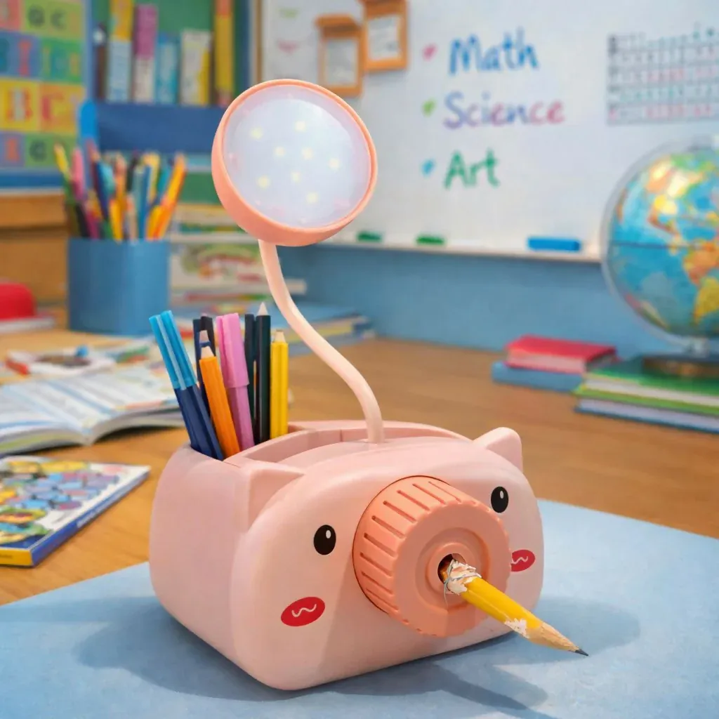 Premium Pink Kids Desk Lamp with Pencil Sharpener and Pen Holder Study Table Light - Buy Online at Alikart