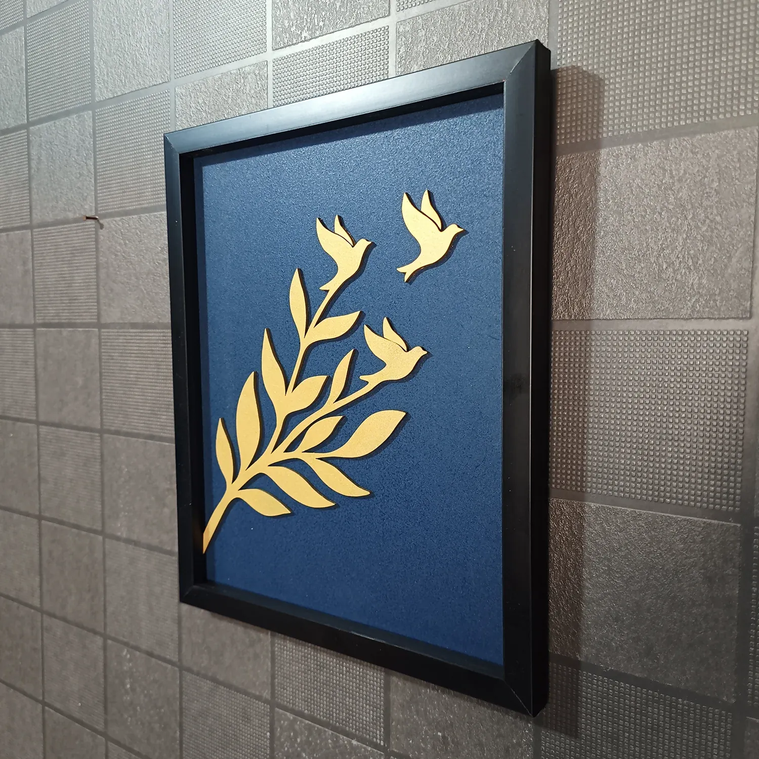 Luxury 3D Leaf & Birds Wall Art Frame | Modern Minimalist Wooden Wall Decor - Detailed Feature View 6
