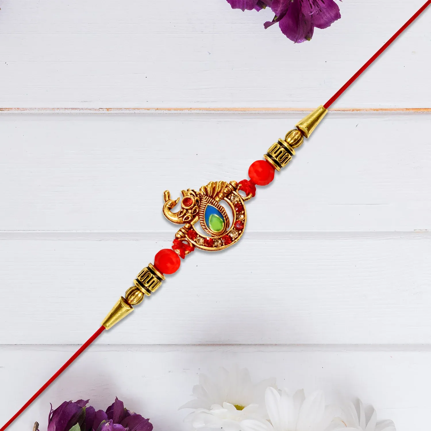 Stone-Studded Rakhi Thread – Elegant & Comfortable (1 Pc) - Detailed Feature View 1