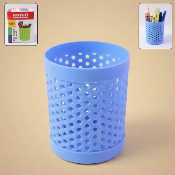 Round Perforated Desk Pen Stand for Office & Home Organization