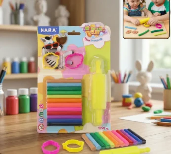 Nara 12 Color Modelling Clay Set with Roller & Cutters Creative Play Dough Kit for Kids (100 Gm)