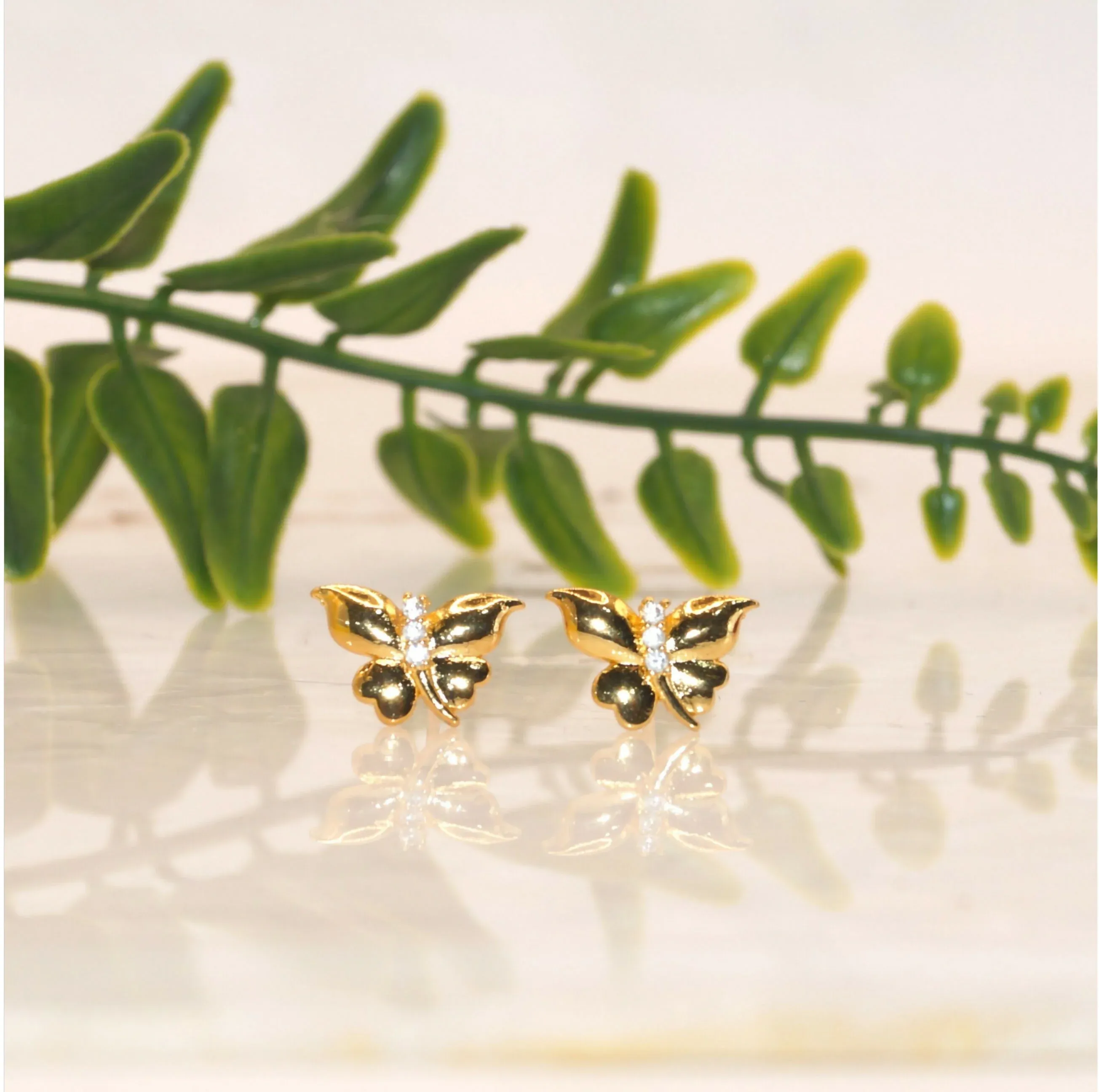 Premium Dainty Gold Butterfly Stud Earrings with AD for women & girls - Buy Online at Alikart