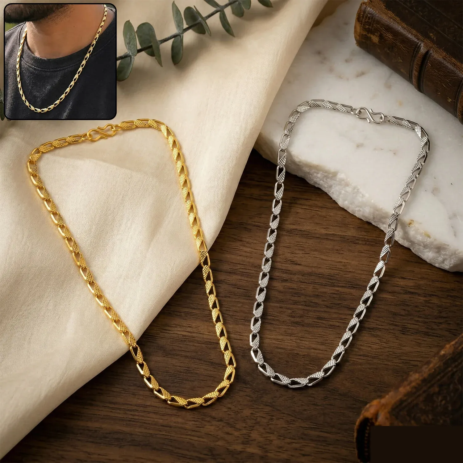 Premium Dual Tone Textured Chain Necklace for Men & Women - Buy Online at Alikart