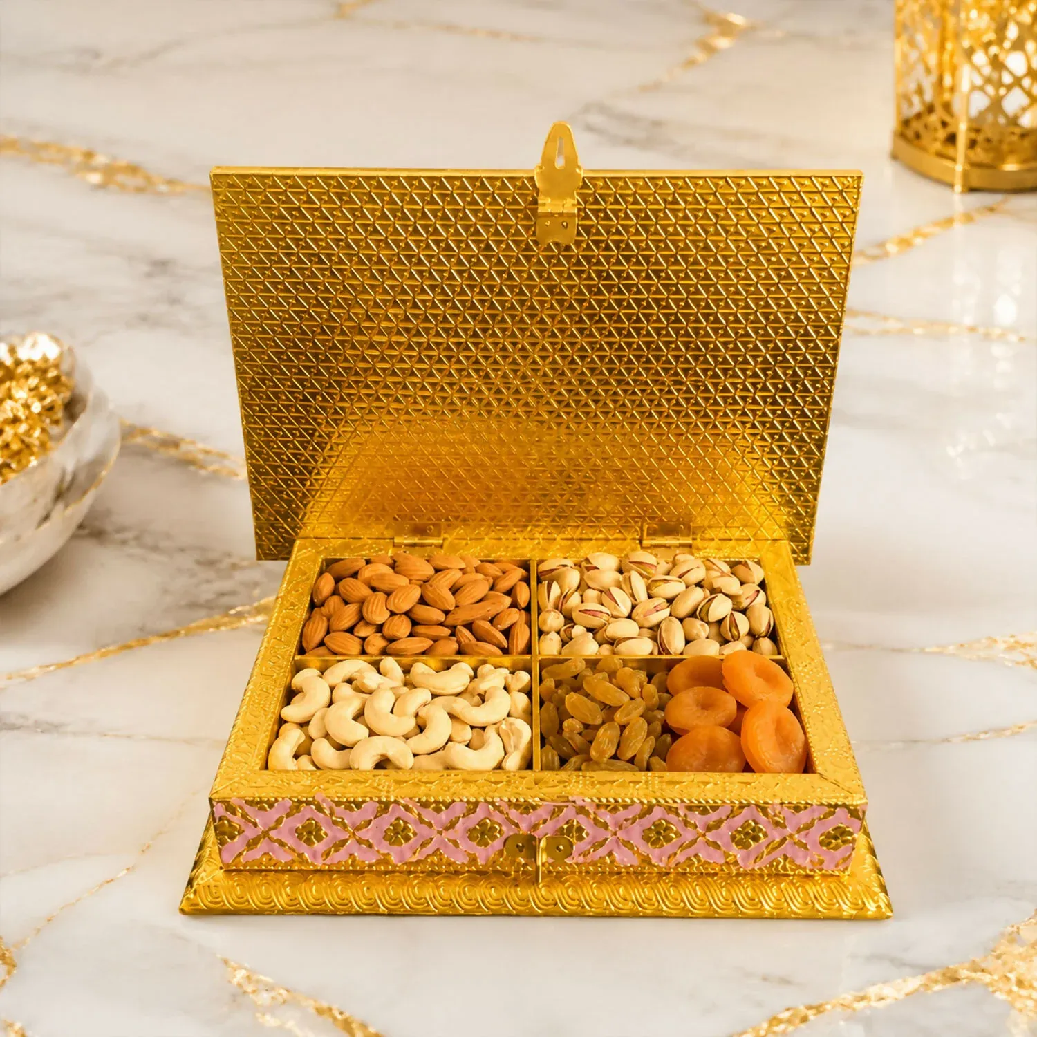 Handicraft Meenakari Pink Dry Fruit Box – Traditional Decorative Gift - Detailed Feature View 2