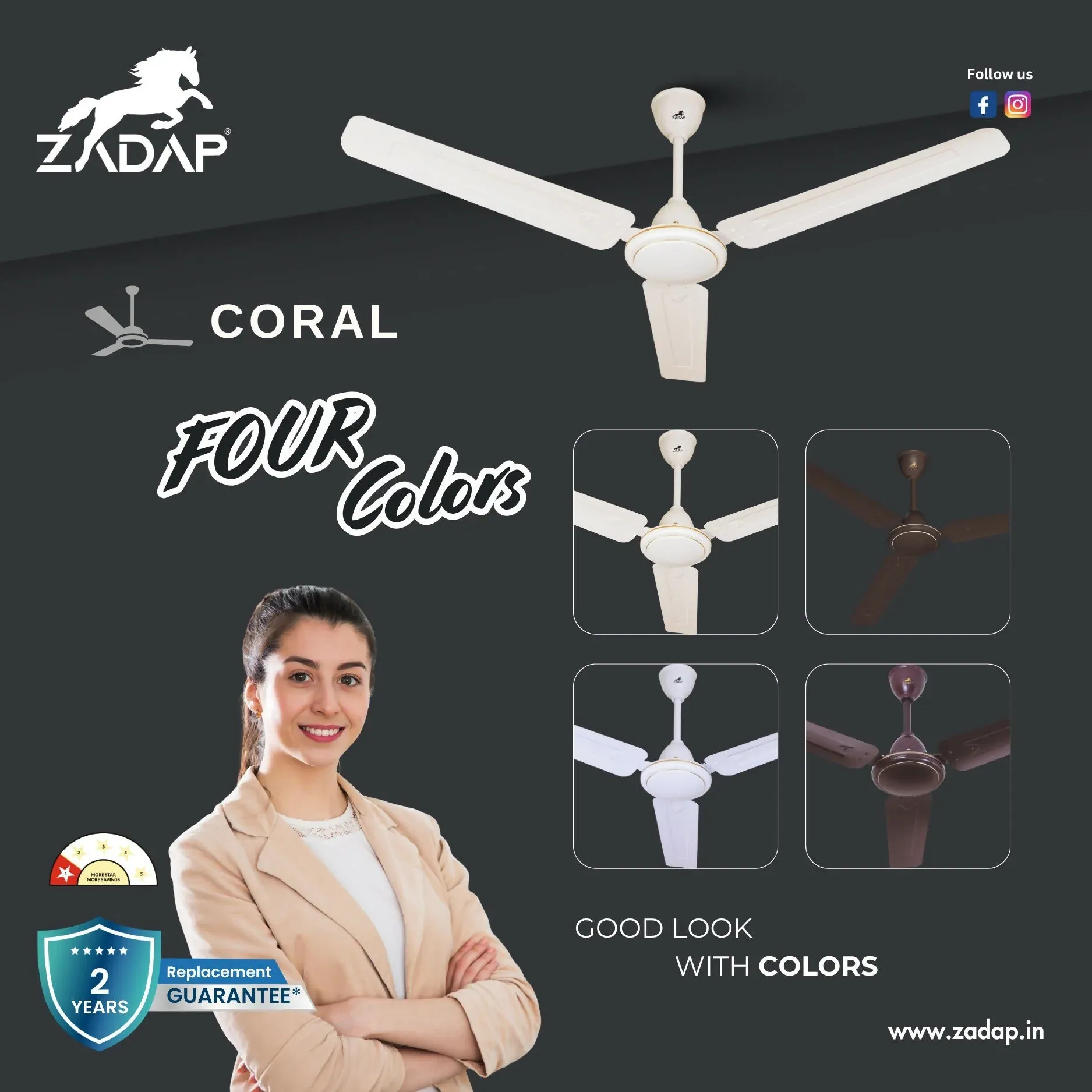 ZADAP 1200mm Ivory High Speed Silent Ceiling Fan - Detailed Feature View 2