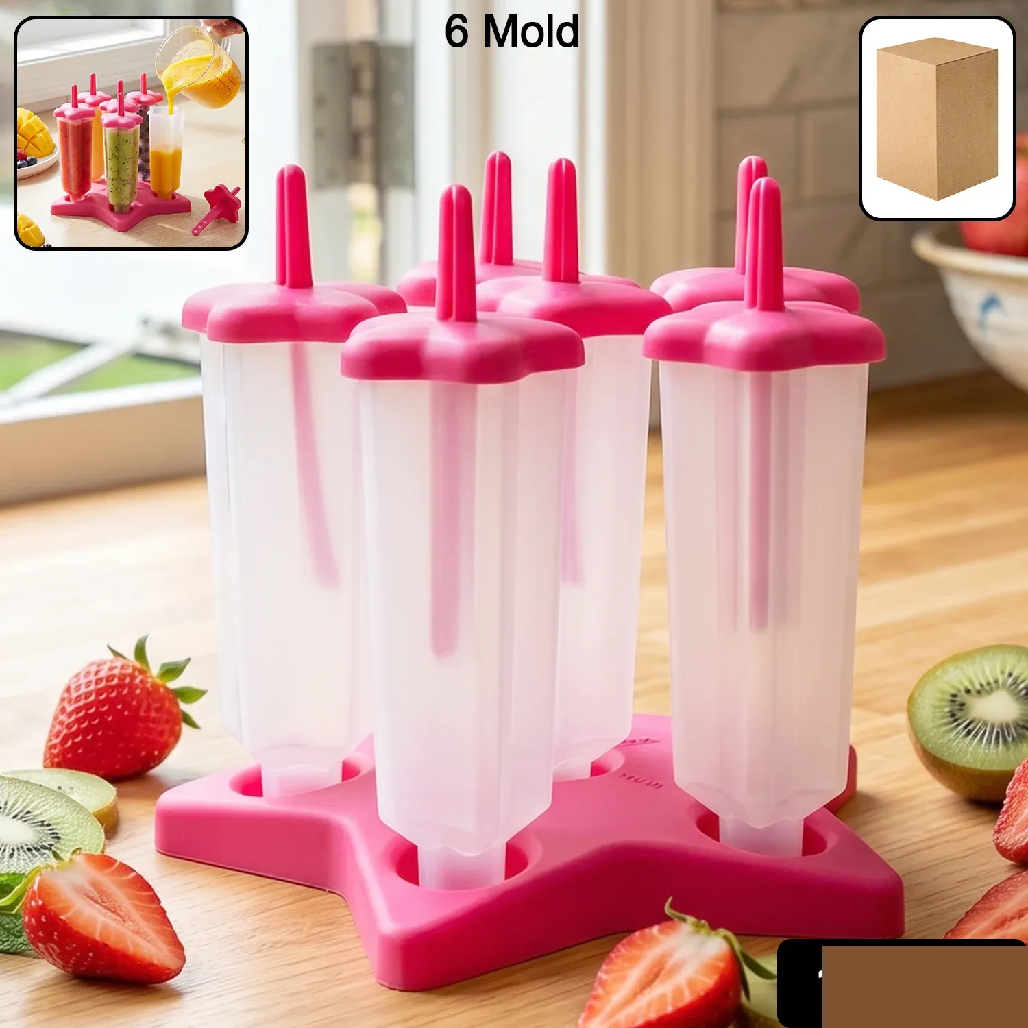 Set of 6 BPA-Free Plastic Ice Cream Molds with Lids - Detailed Feature View 1