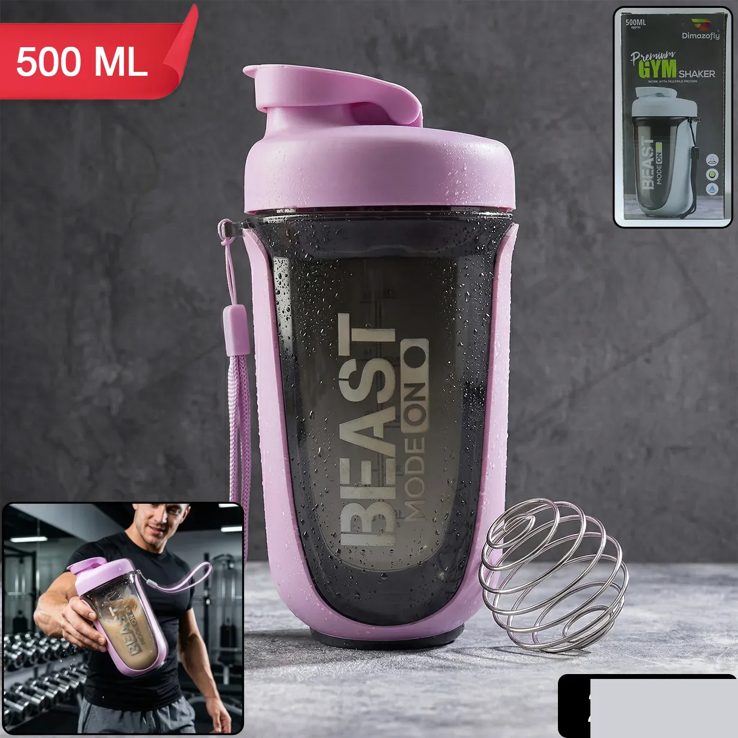 Premium Leak Proof Gym Shaker Bottle, fit fusion, 500 ML Approx - Detailed Feature View 1