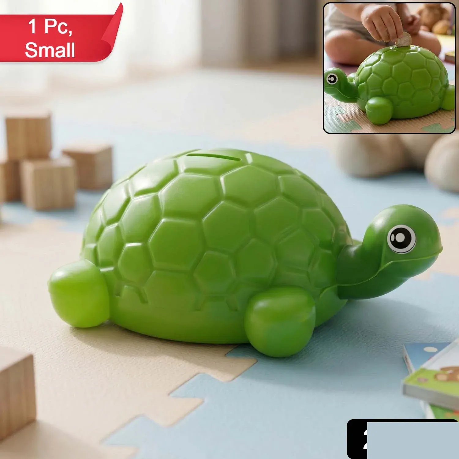 Cute Small Tortoise Shape Money Bank for Kids - Coin Saving Box - Detailed Feature View 1