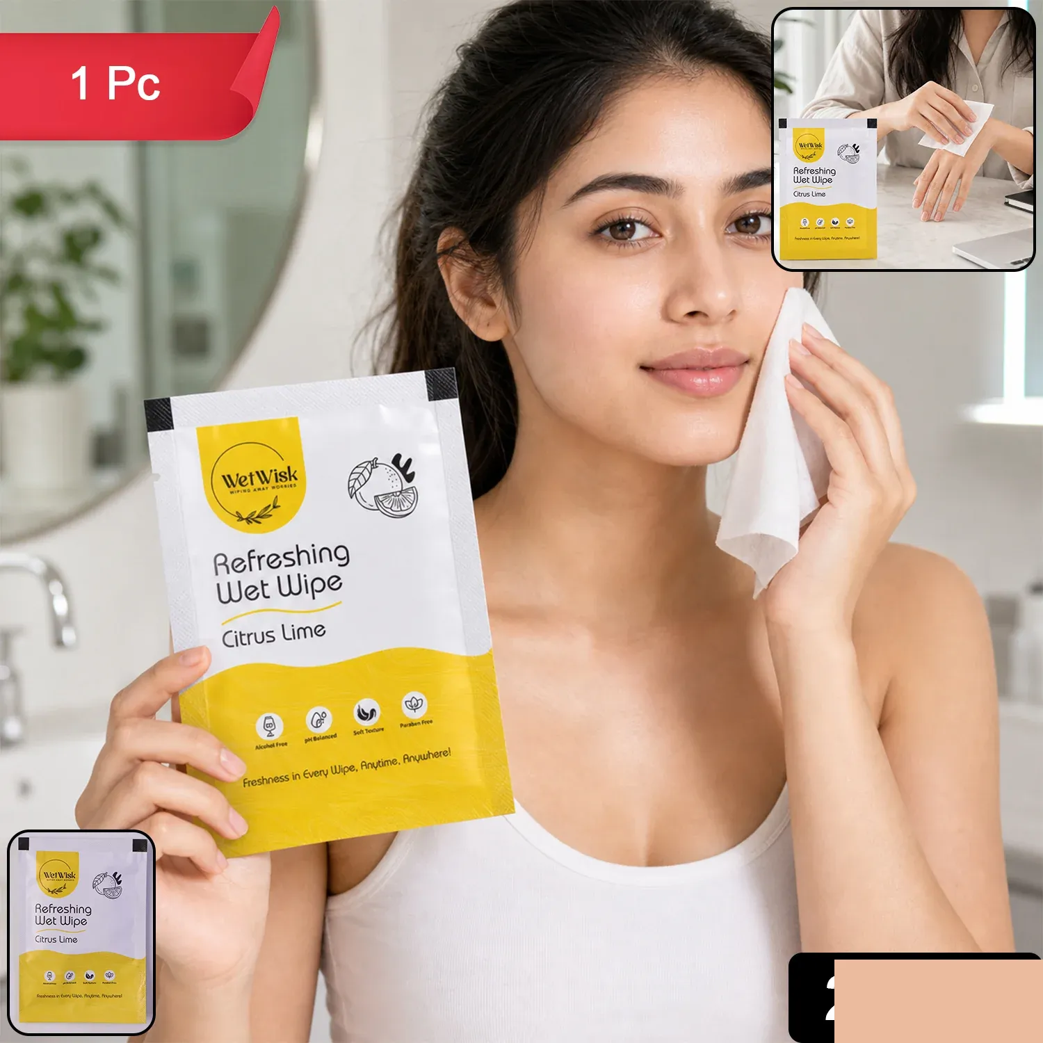 Citrus Lime Refreshing Wet Wipe for Face, Hands & Body (1 Pc) - Detailed Feature View 1