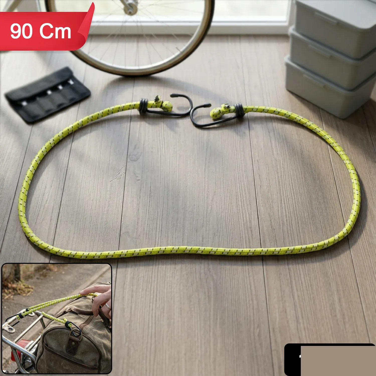 Heavy Duty Elastic Bungee Cord with Hooks – 90 cm Tie Down Strap - Detailed Feature View 1