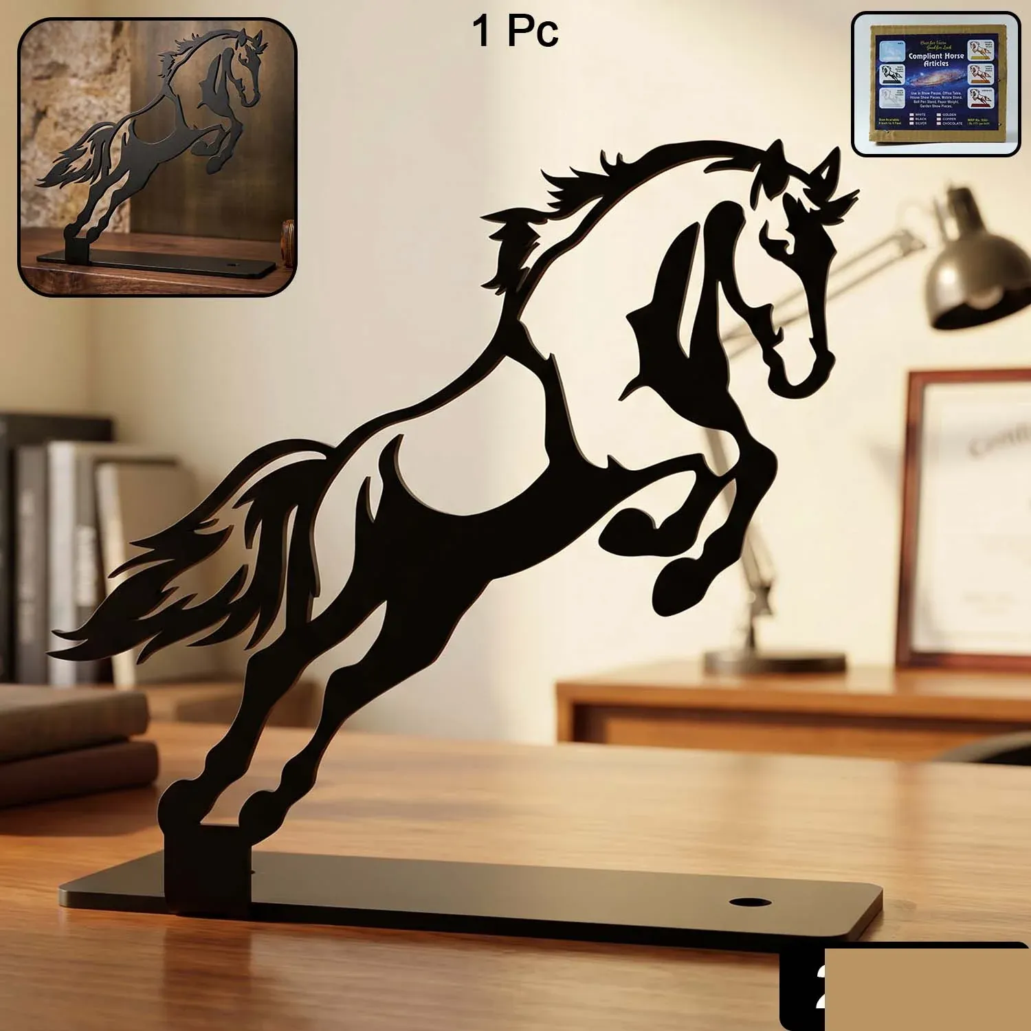 Premium Metal Horse Sculpture Table Décor (1 Pc) - Detailed Feature View 1