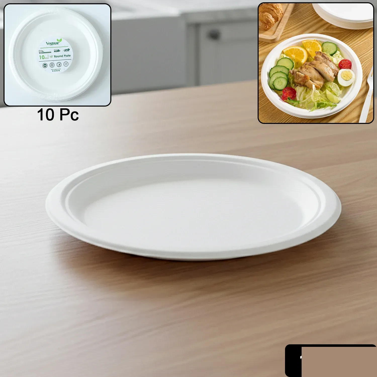 Disposable Round Food Serving Plate – 10 Pc Lightweight Set - Detailed Feature View 1