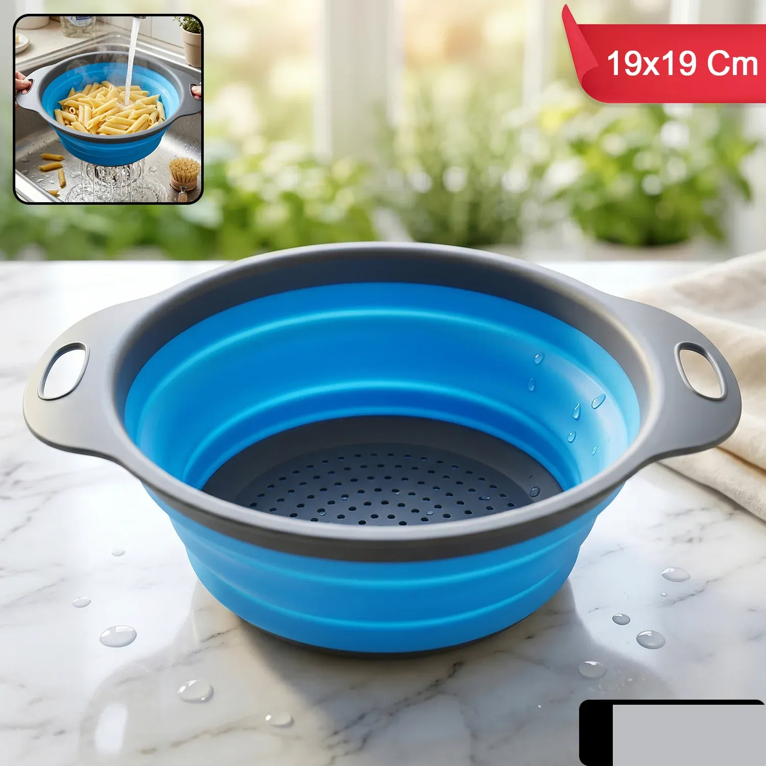 Foldable Silicone Strainer – Space-Saving Kitchen Drainer with Handles - Detailed Feature View 1