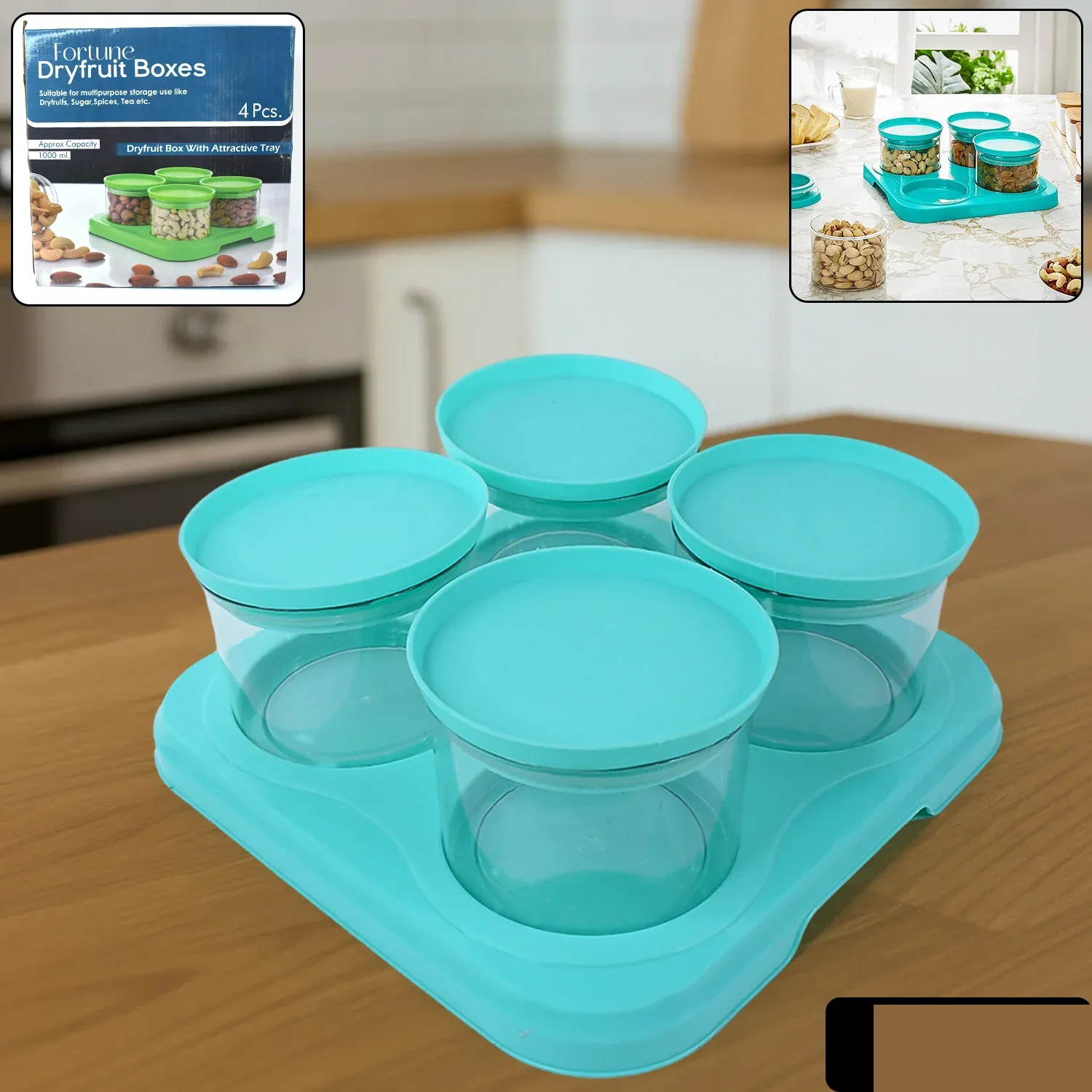 Mukhwas Dani Set – Airtight 4 Pc Jars with Stylish Tray | Organivo - Detailed Feature View 1