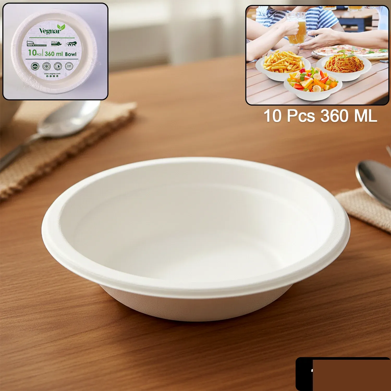 Disposable Food Serving Bowl Set – 360ml Capacity, 10 Pieces - Detailed Feature View 1