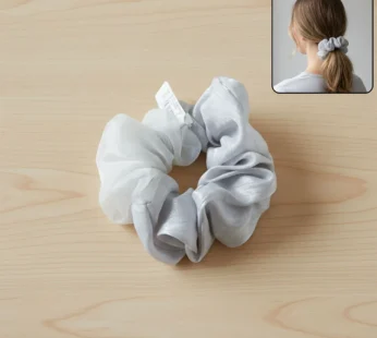 Dual-Tone Satin & Mesh Hair Scrunchie – Soft, Stretchable (1 Pc)