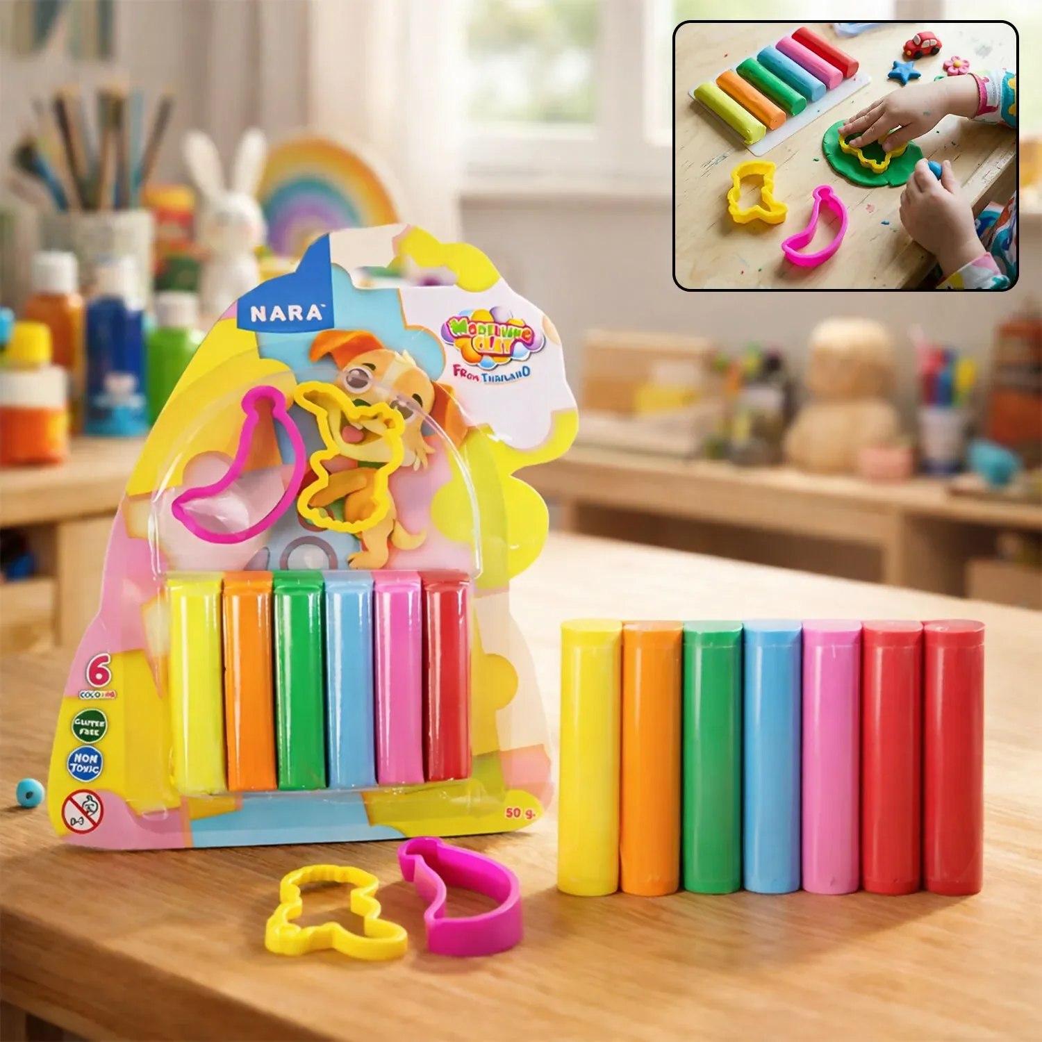 Premium NARA 6 Color Modelling Clay Set with Shape Cutters – Kids DIY Creative Play Dough Kit (50 Gm) - Buy Online at Alikart