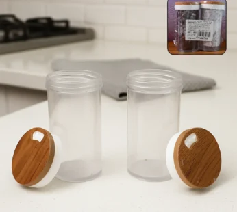 Airtight Kitchen Storage Jar Set – 2 Pc with Wooden Lids