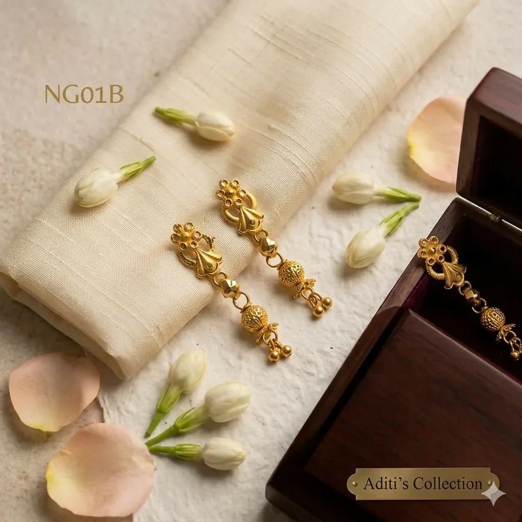 NG01B Artisan Gold Lattice & Bead Drop Earrings for Women - Detailed Feature View 1