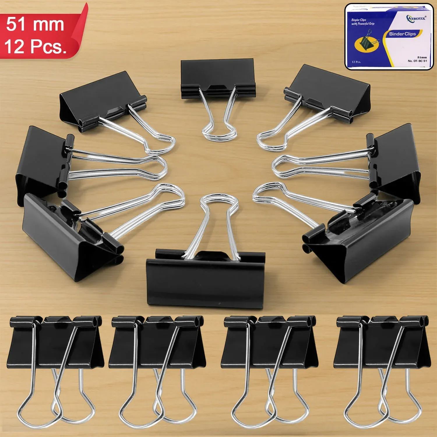 Premium Heavy Duty 51mm Binder Clips Set - Strong Grip, 12 Pieces - Buy Online at Alikart
