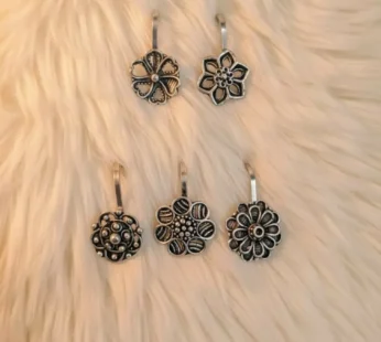 Vintage Style Oxidized Flower Nose Pins for Women & Girls – Set of 5