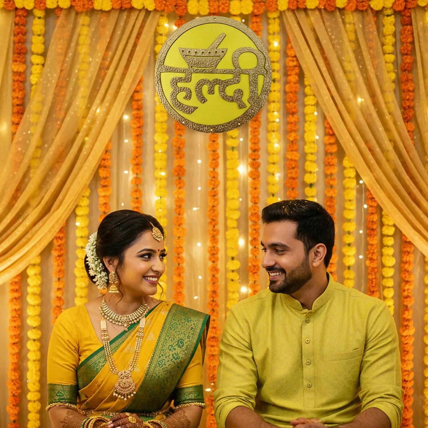Haldi Ceremony Wall Hanging – Vibrant Yellow & Red Wedding Decor - Detailed Feature View 1