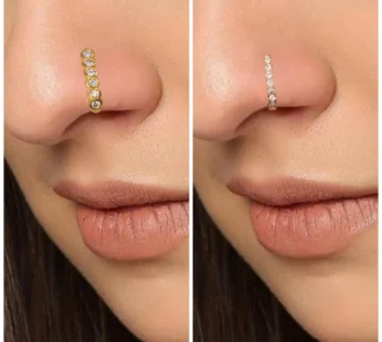CZ Studded Gold & Rose Gold Non-Piercing Nose Cuff Combo Pack