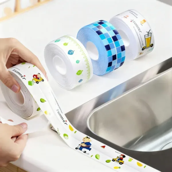 Self-Adhesive Waterproof Sealing Tape – Kitchen Sink, Bathroom Corner Gap Caulk (Oil-Proof) (Random Print)